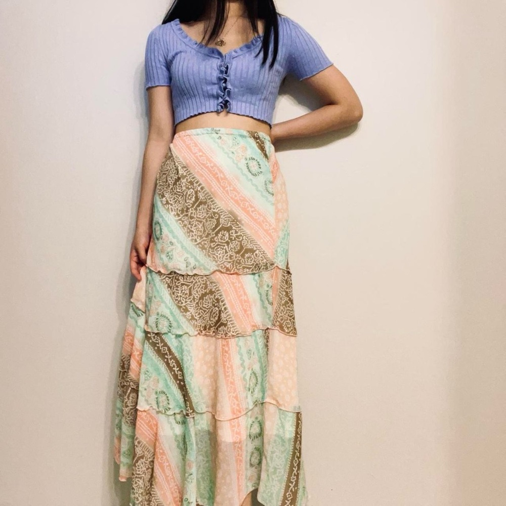 Vintage 90s Made in US Dressbarn Coquette Boho Floral Calico Chiffon Maxi Skirt